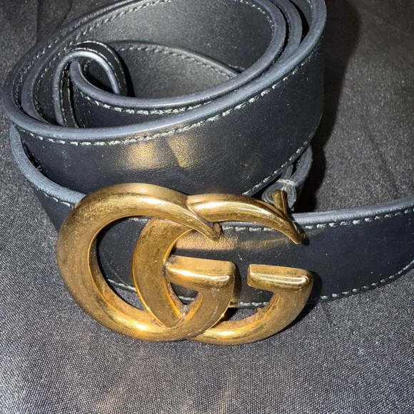Gold Poshmark Designer Belts Authentic Gucci Black Leather In Depop